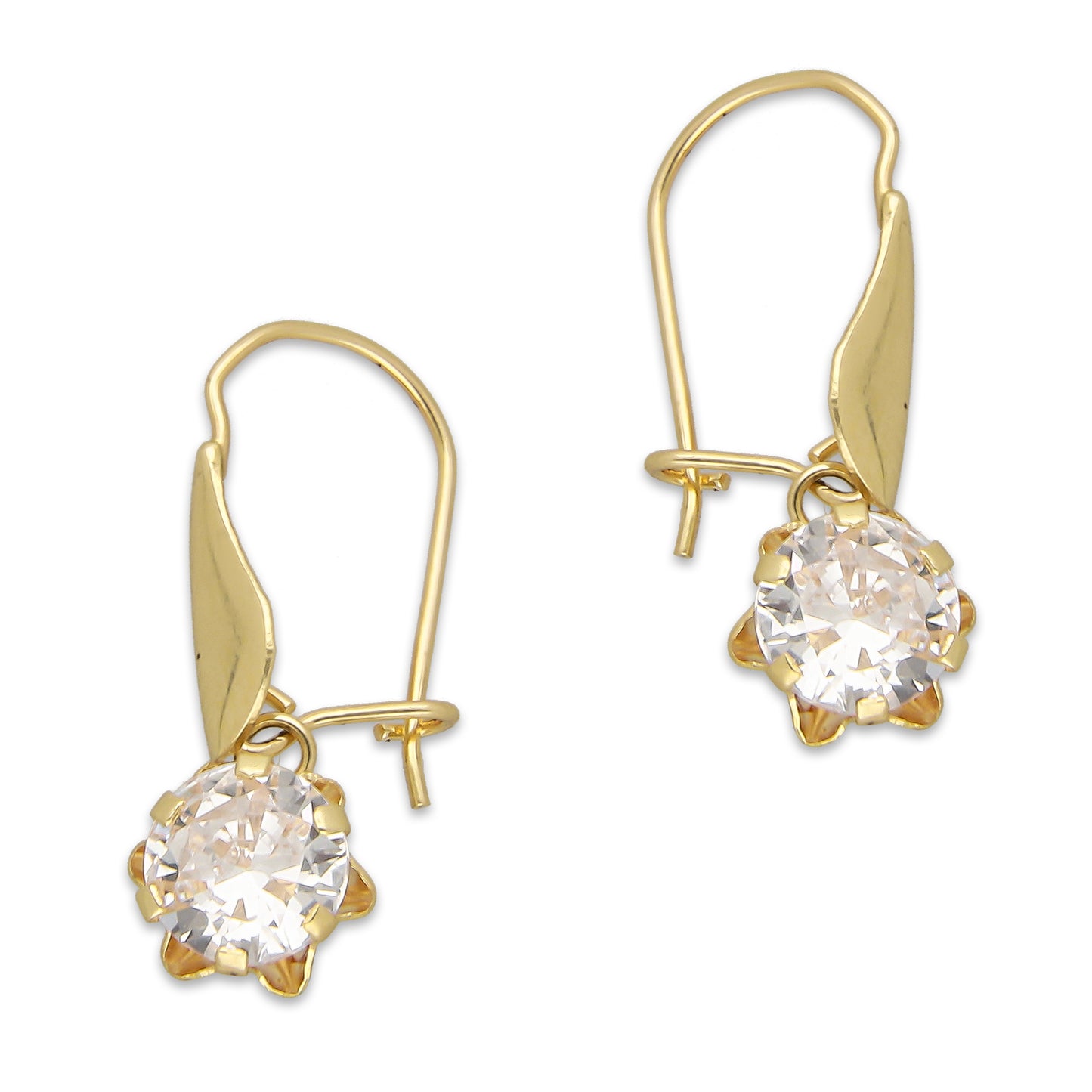 LPEAR011 Arete Arillo Oro Sólido 10K Modelo Hojita Lisa con Zirconia Blanca Redonda Colgante 2531152145