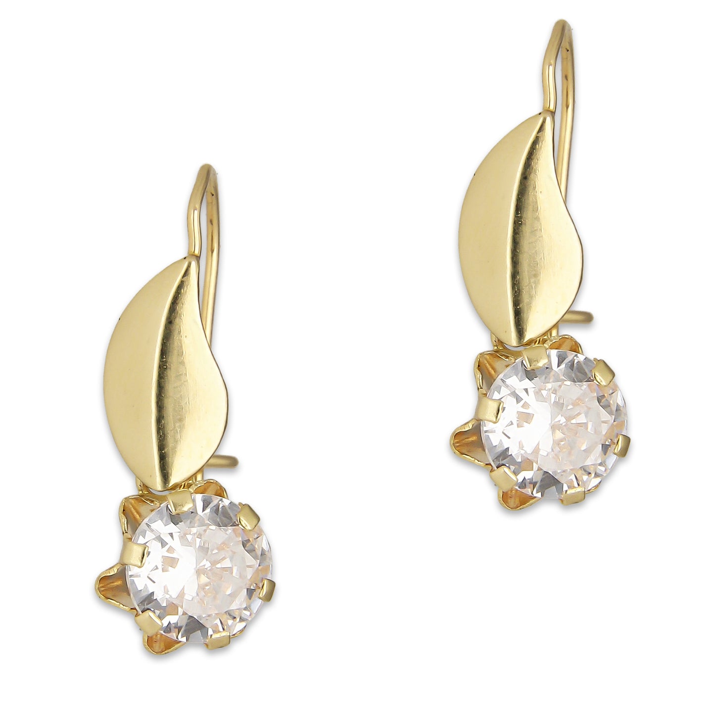 LPEAR011 Arete Arillo Oro Sólido 10K Modelo Hojita Lisa con Zirconia Blanca Redonda Colgante 2531152145