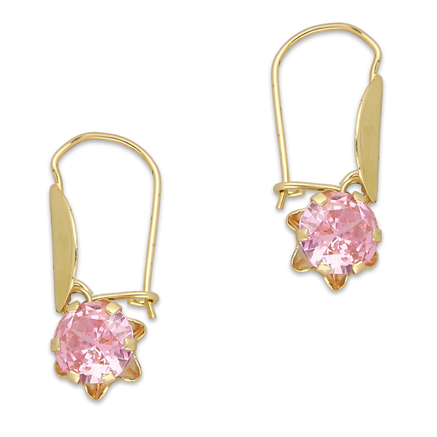 LPEAR012 Arete Arillo Oro Sólido 10K Modelo Hojita Lisa con Zirconia Rosa Redonda Colgante 2530996897