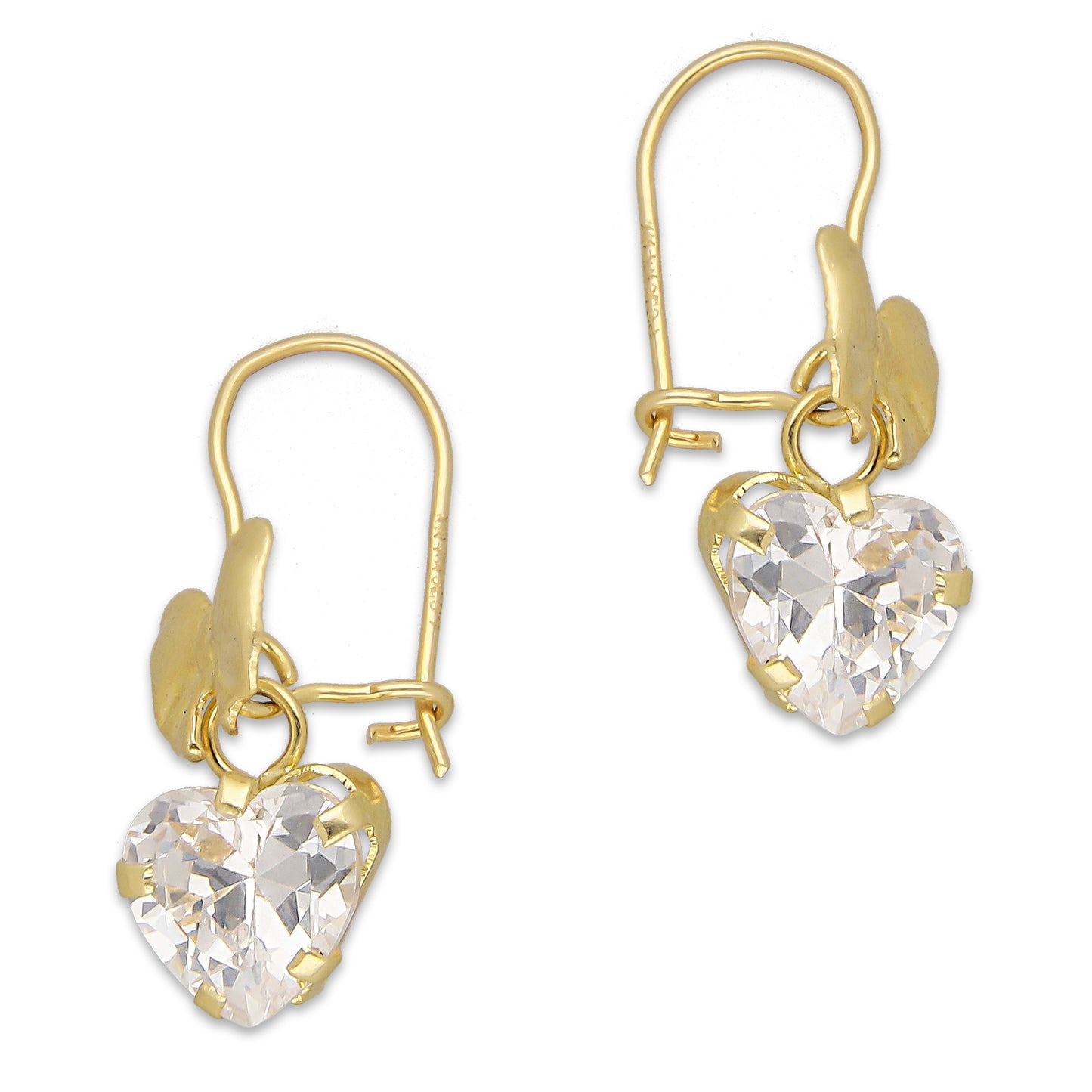 LPEAR013 Arete Arillo Oro Sólido 10K Modelo Moñito Troquelado con Zirconia Blanca Corazón Colgante 2531048877