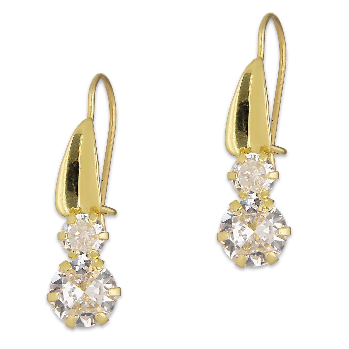 LPEAR016 Arete Arillo Oro Sólido 10K Modelo Hojita Triangular con 2 Zirconias Blancas Colgantes 2531187855