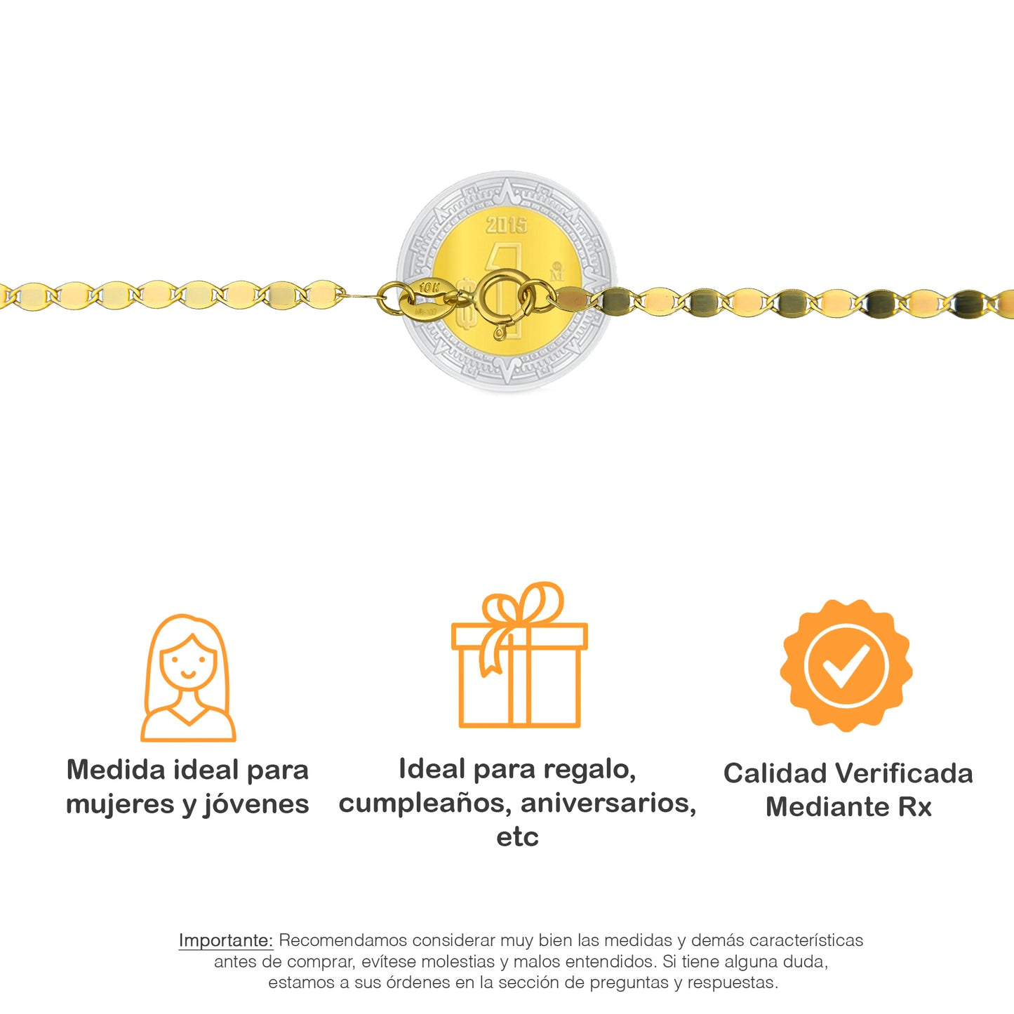 LPECU002-45 Cadena Oro Sólido 10K Florentino Mod Espejo 2 mm x 45 cm 4286631276