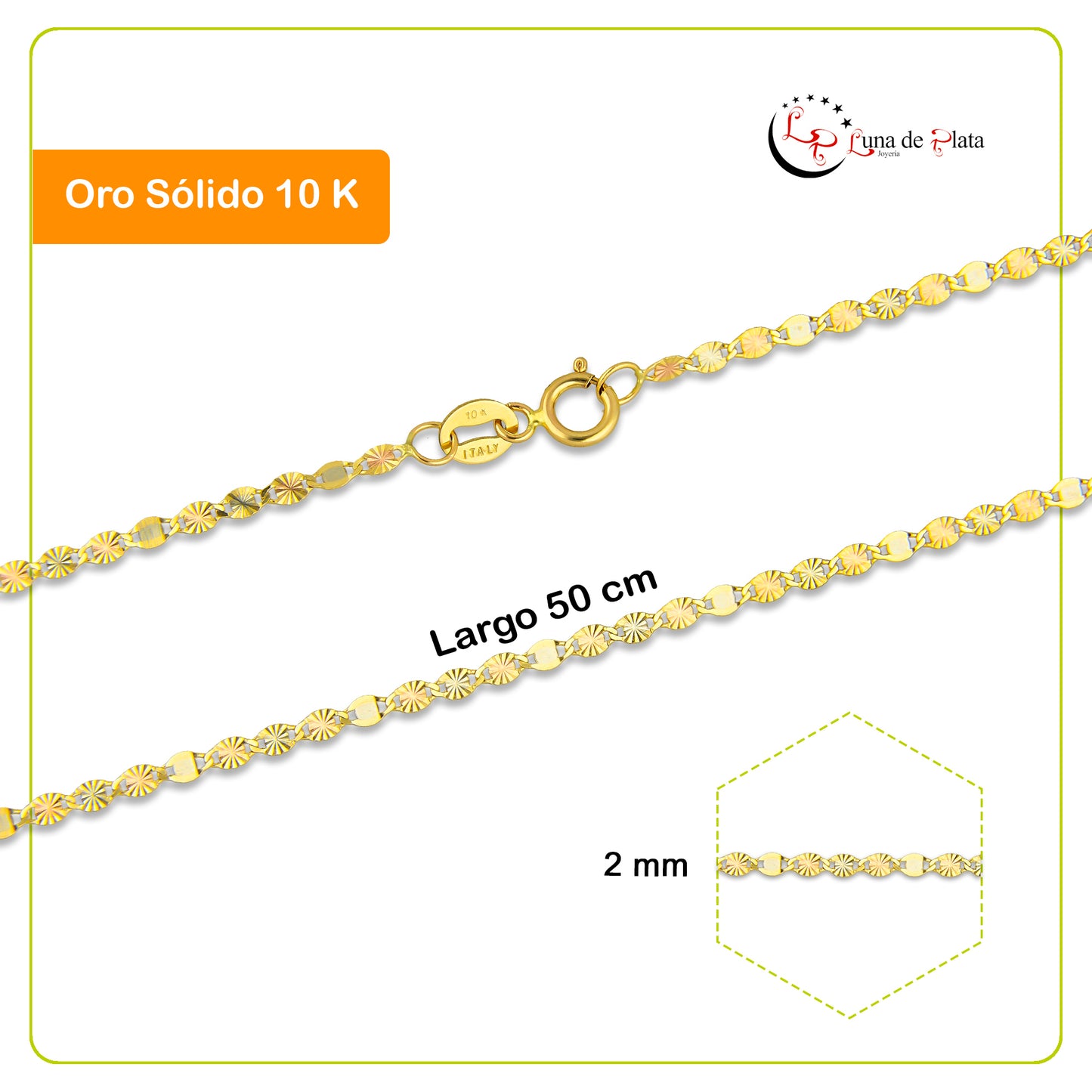 LPECU004-50 Cadena Oro Sólido 10K Florentino Mod Ancla Óvalo Diamantada 3x1 2 mm x 50 cm 4287238064