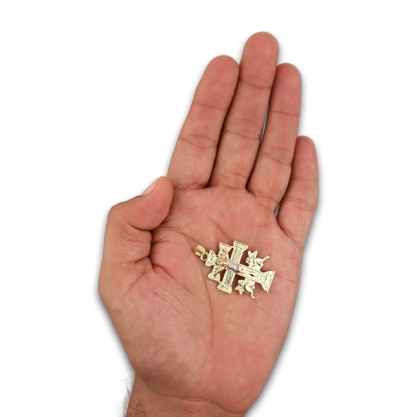 LPEDJ007 Dije Troquelado Oro Sólido 14K Florentino Crucifijo Cruz Caravaca 2.3 cm x 4 cm 4287471628