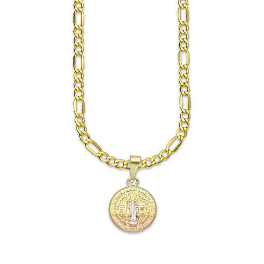 LPEDP006 Cadena Oro Sólido 10K + Dije Medalla Redonda Troquelada Oro Sólido 14K Florentino San Benito 1.1 cm x 1.9 cm 2533033783