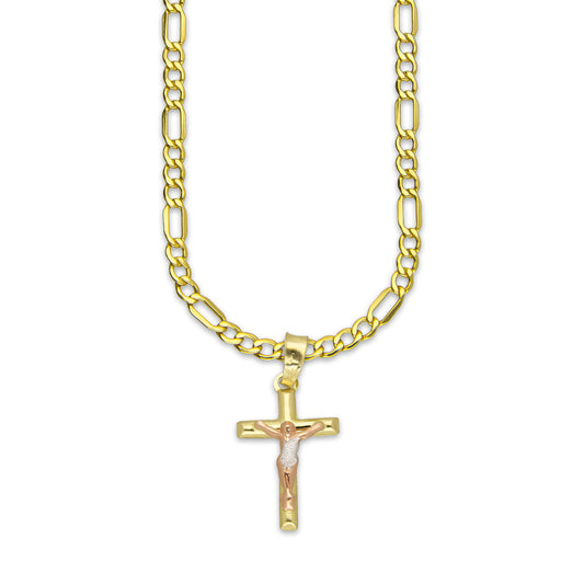LPEDP011 Cadena Oro Sólido 10K + Dije Troquelado Oro Sólido 14K Florentino Crucifijo Cruz Media Caña con Cristo 1.2 cm x 2.5 cm 4293685406
