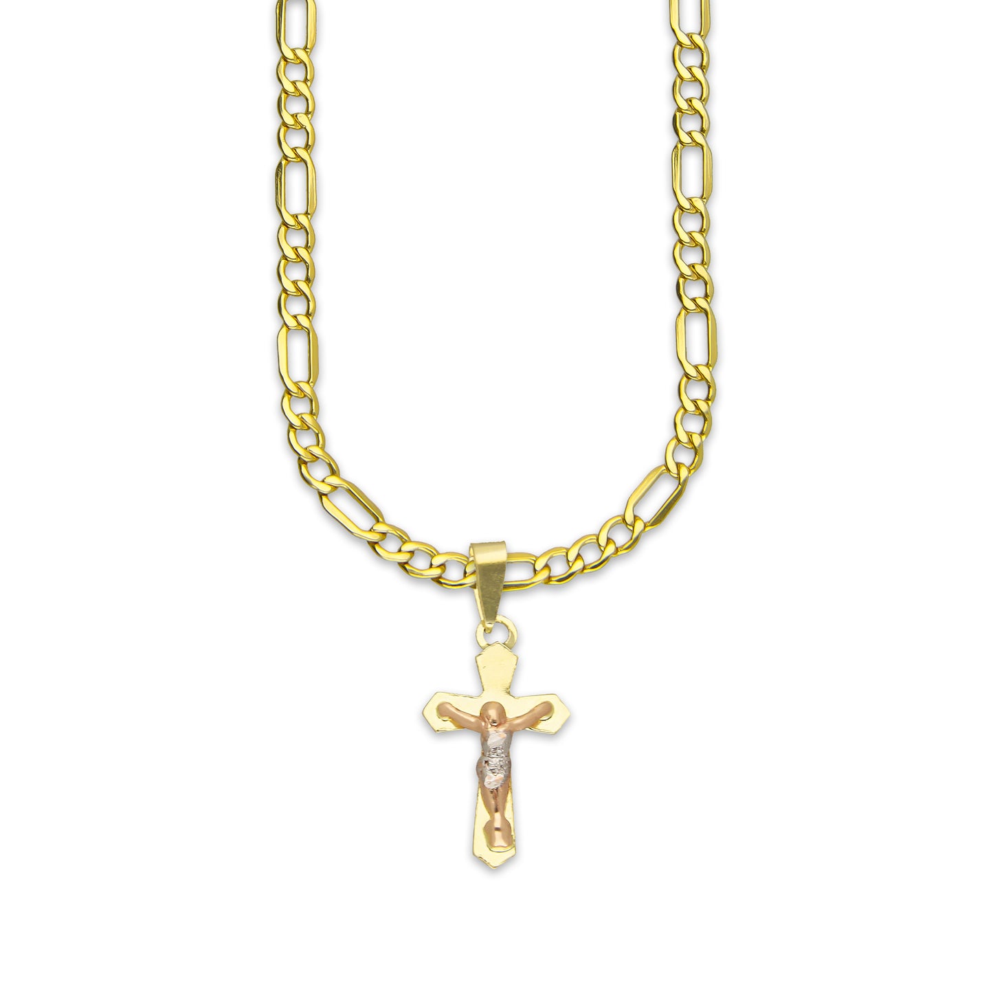 LPEDP012 Cadena Oro Sólido 10K + Dije Troquelado Oro Sólido 14K Florentino Crucifijo Cruz Lisa Goth con Cristo 1 cm x 2.4 cm 4293607530