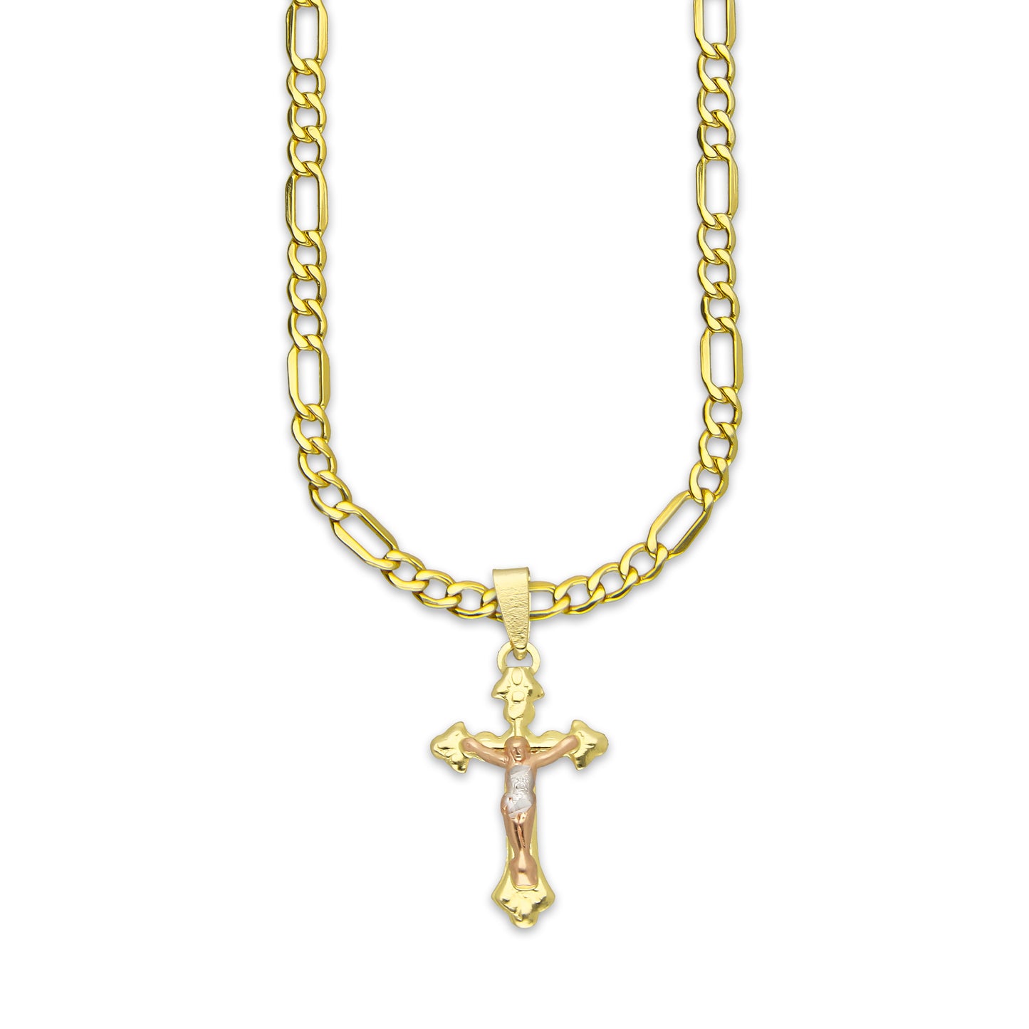 LPEDP013 Cadena Oro Sólido 10K + Dije Troquelado Oro Sólido 14K Florentino Crucifijo Cruz Ross Cristo 1.2 cm x 2.6 cm 4293749928