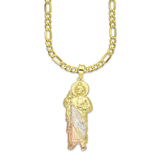 LPEDP014 Cadena Oro Sólido 10K + Dije Troquelado Oro Sólido 14K Florentino San Judas Tadeo 1.4 cm x 4.1 cm 4293555788