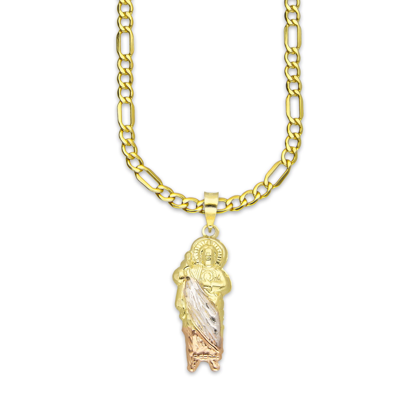 LPEDP016 Cadena Oro Sólido 10K + Dije Troquelado Oro Sólido 14K Florentino San Judas Tadeo 1 cm x 3.1 cm 4293672532