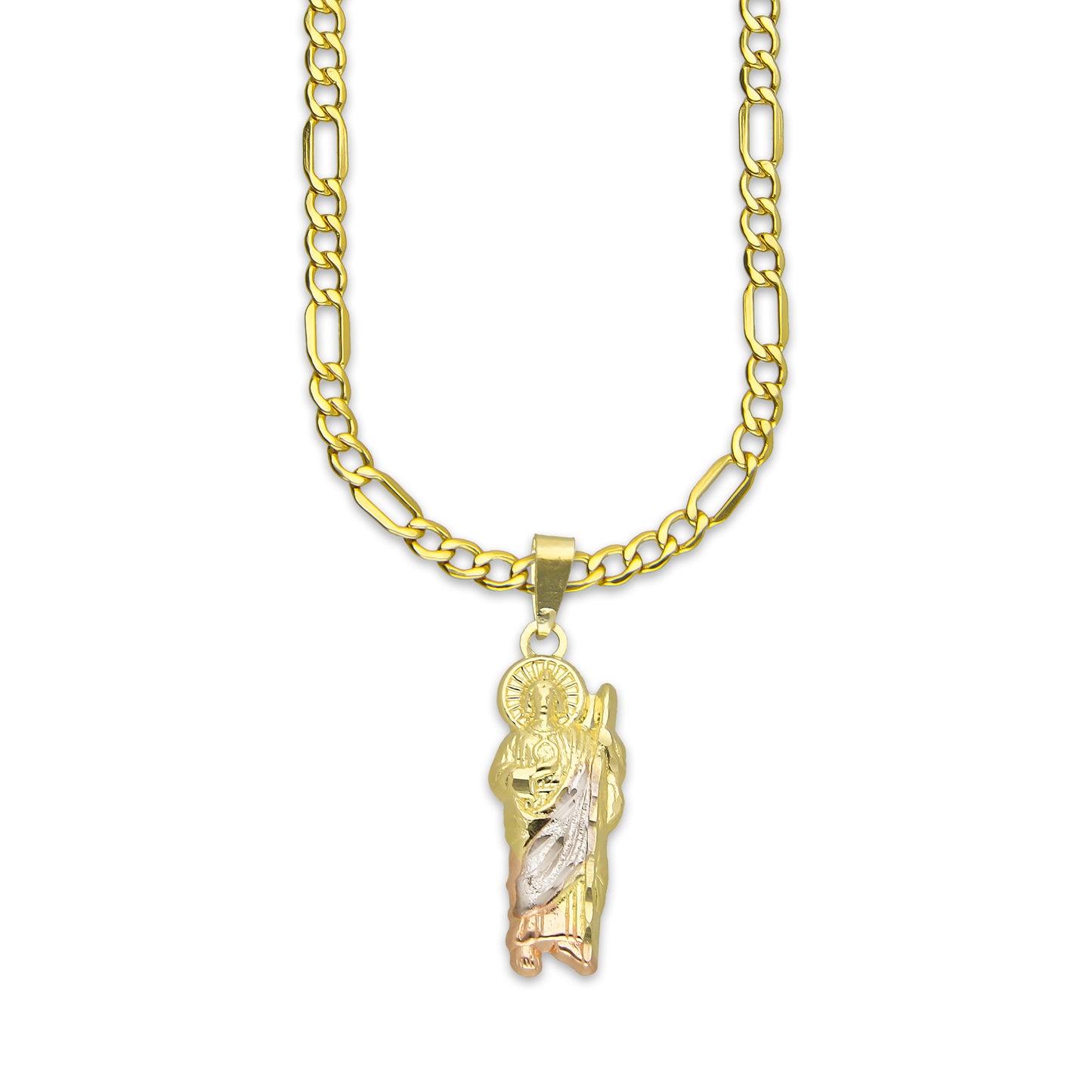 LPEDP017 Cadena Oro Sólido 10K + Dije Troquelado Oro Sólido 14K Florentino San Judas Tadeo 8 mm x 2.8 cm 4293581802