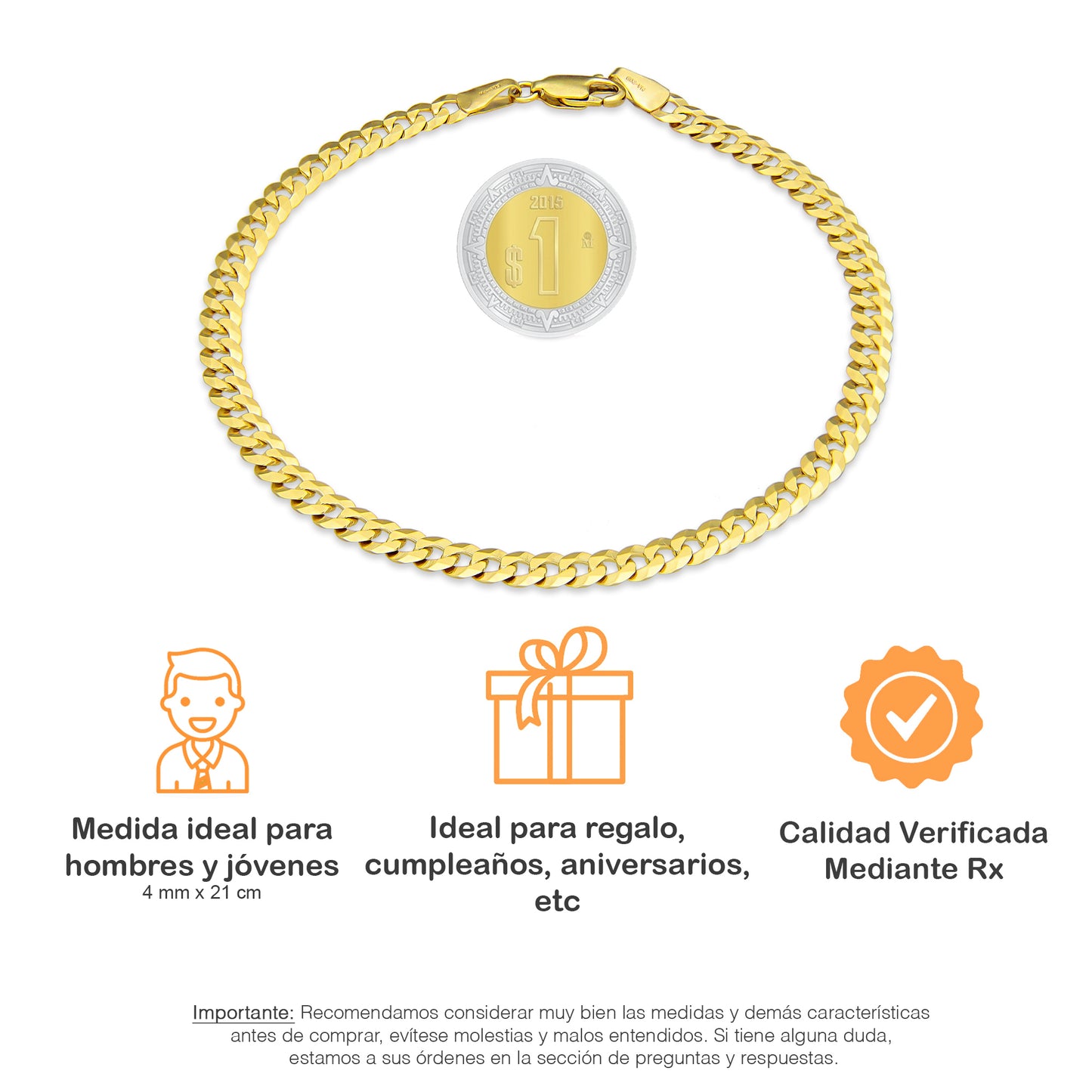 LPEPC002 Pulsera para Caballero Oro Sólido 10K Mod Cubana Americana Lisa 4 mm x 21 cm 2531192819