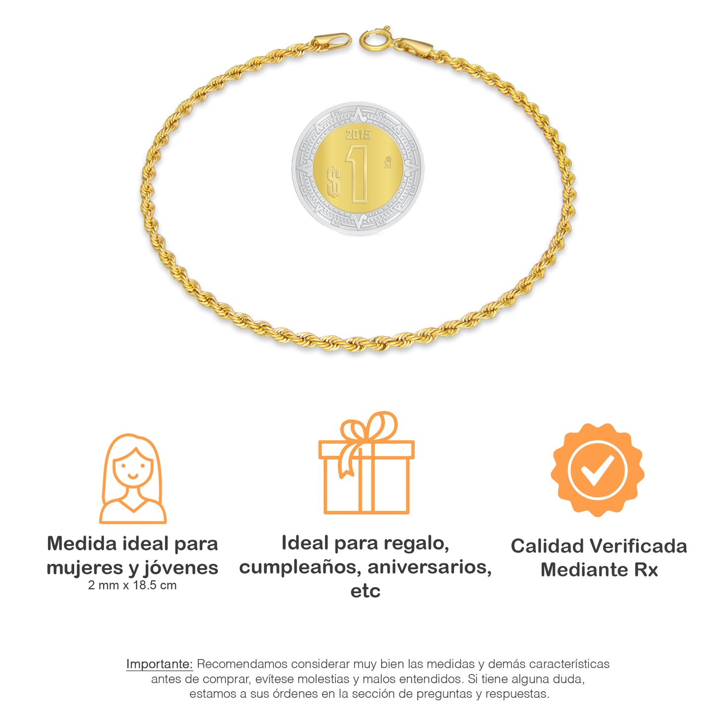 LPEPD007 Pulsera para Dama Oro Sólido 10K Mod Torsal Lisa Súper Ligera 2 mm x 18.5 cm 4287743068