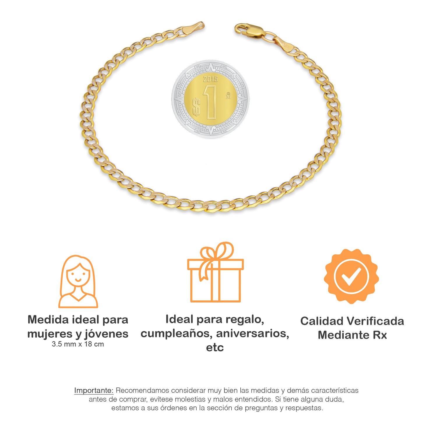 LPEPD008 Pulsera para Dama Oro Sólido 10K Mod Fígaro 1x0 Diamantada Súper Ligera 3.5 mm x 18 cm 4287289192