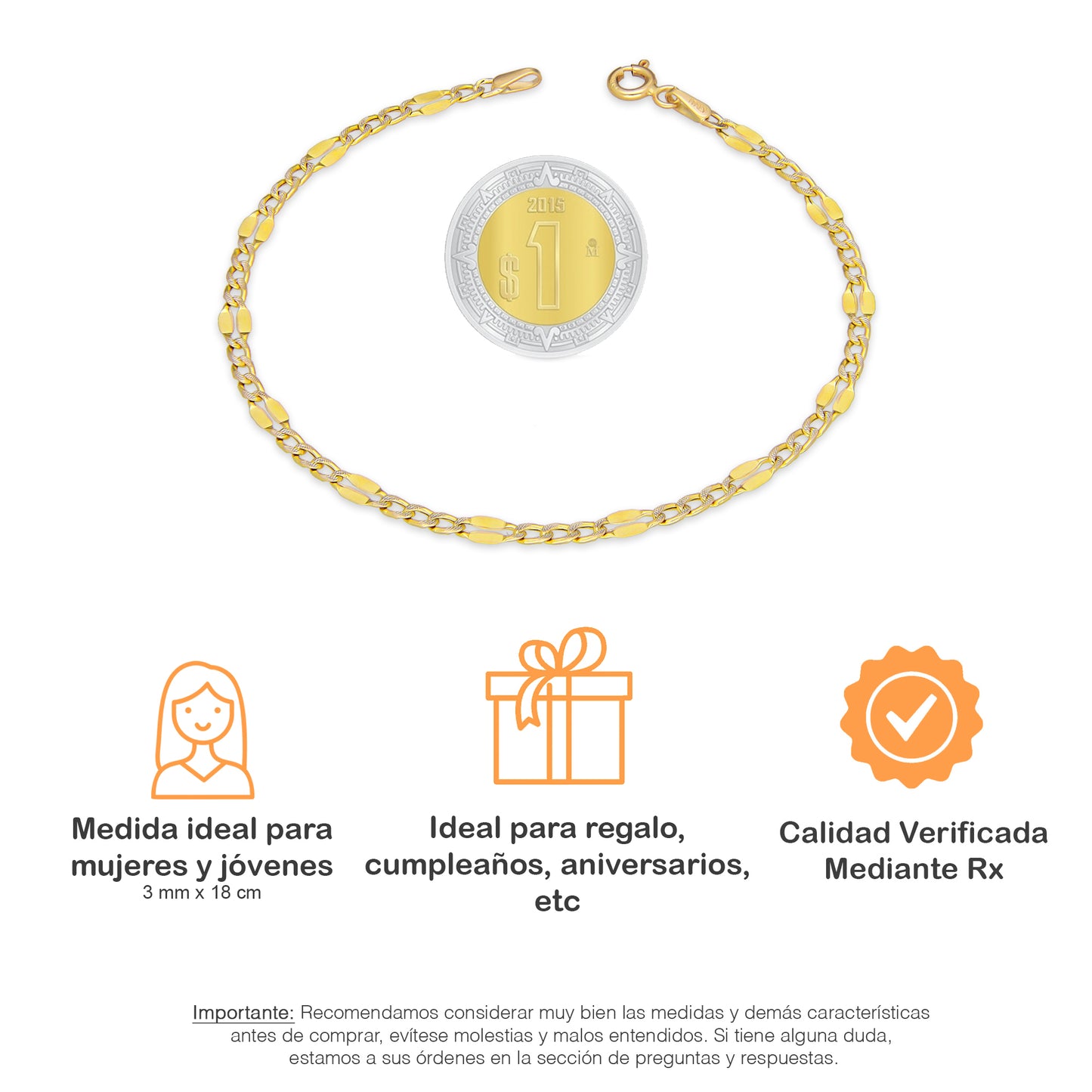 LPEPD010 Pulsera para Dama Oro Sólido 10K Mod Ancla Lisa Forjada 3*1 Súper Ligera 3 mm x 18 cm 4287263132