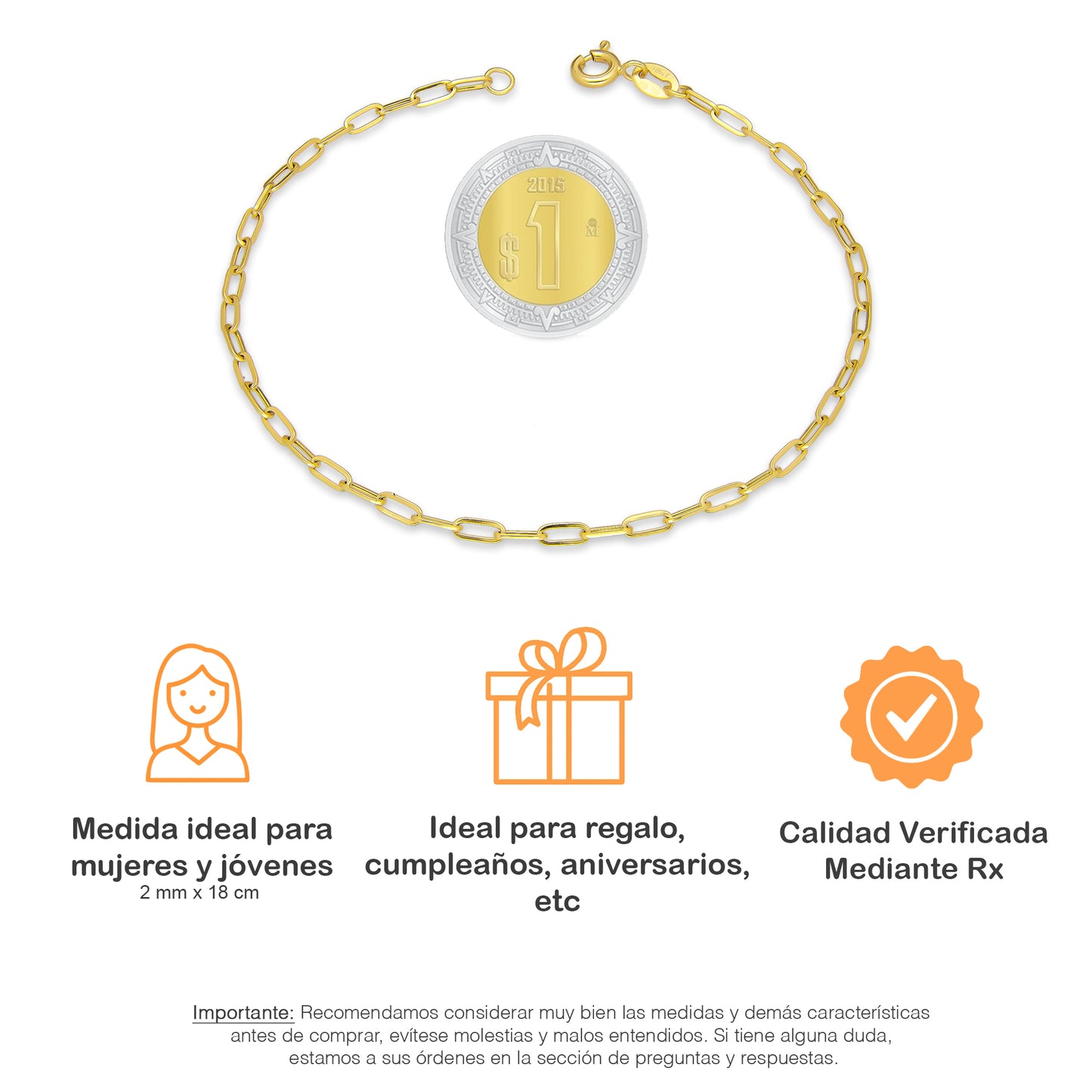 LPEPD012 Pulsera para Dama Oro Sólido 10K Mod Clip Corto Súper Ligera 2 mm x 18 cm 4287912368