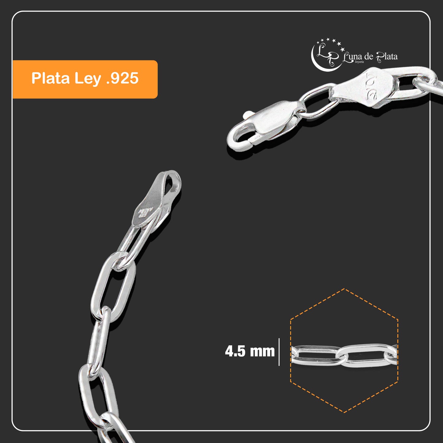 LPPC033 Pulsera Fígaro Milán 4.5 mm x 19 cm Plata Ley .925 Taxco Gro 1370463305