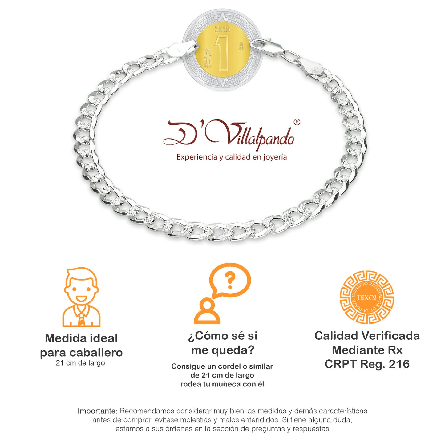 LPPC054 Pulsera Cubana Ame Diam 1x0 6 mm x 21 cm en Plata Ley .925 1503688632