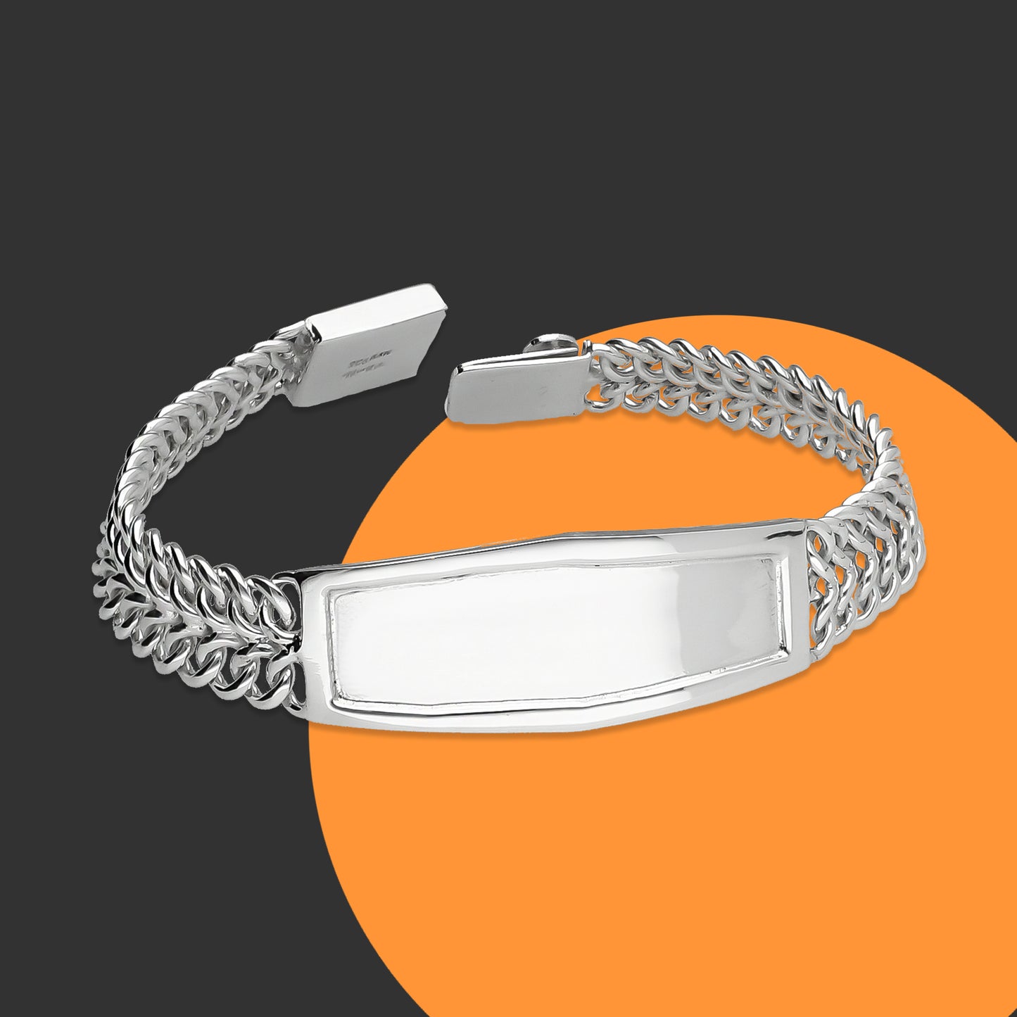 LPPC106 Pulsera Esclava Petatillo Ancha Placa con Bisel 20 cm en Plata .925 2425157931
