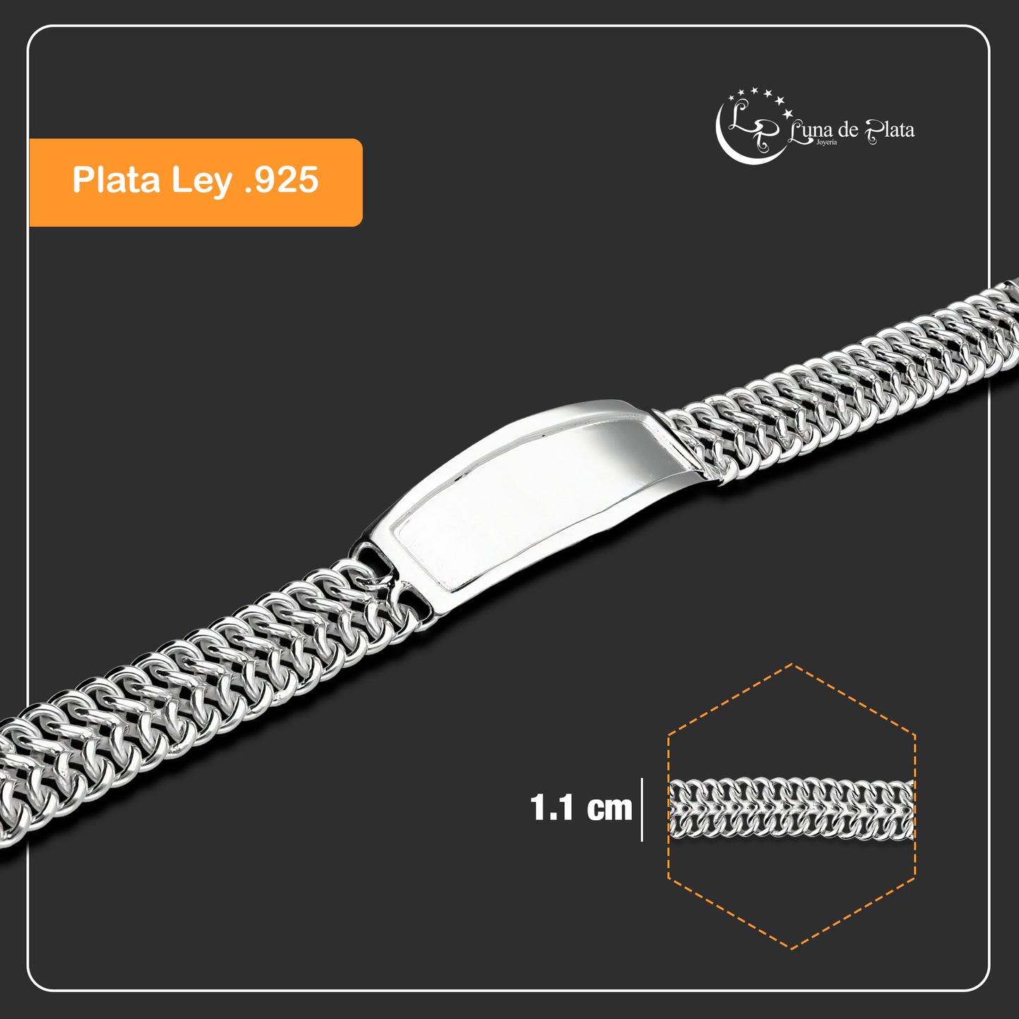 LPPC106 Pulsera Esclava Petatillo Ancha Placa con Bisel 20 cm en Plata .925 2425157931