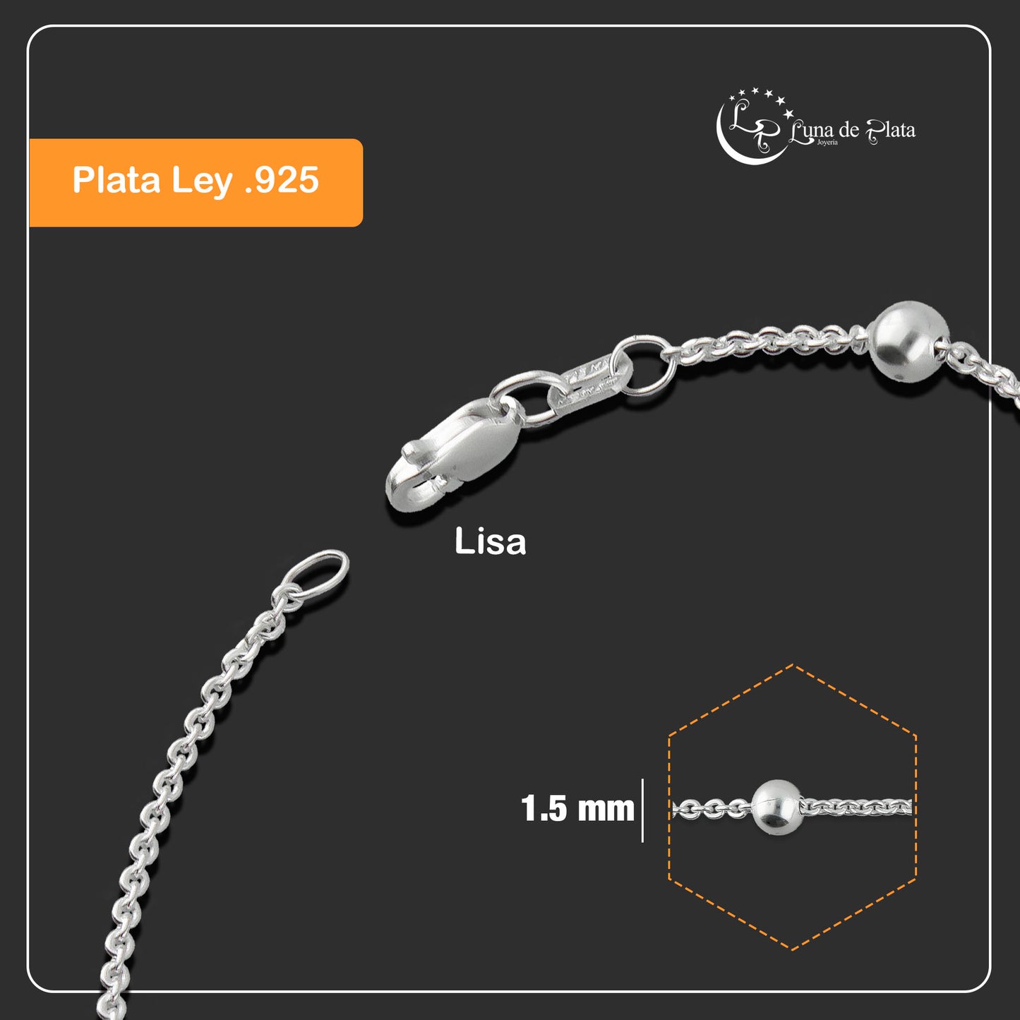 LPPD052 Pulsera Viviana 3 Bolitas 1.5 mm x 18 cm en Plata Ley .925 1532136254