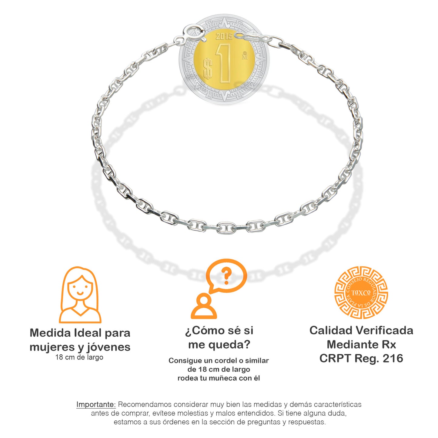 LPPD061 Pulsera Ancla Mar 2.5 mm x 18 cm en Plata.925 1550099739