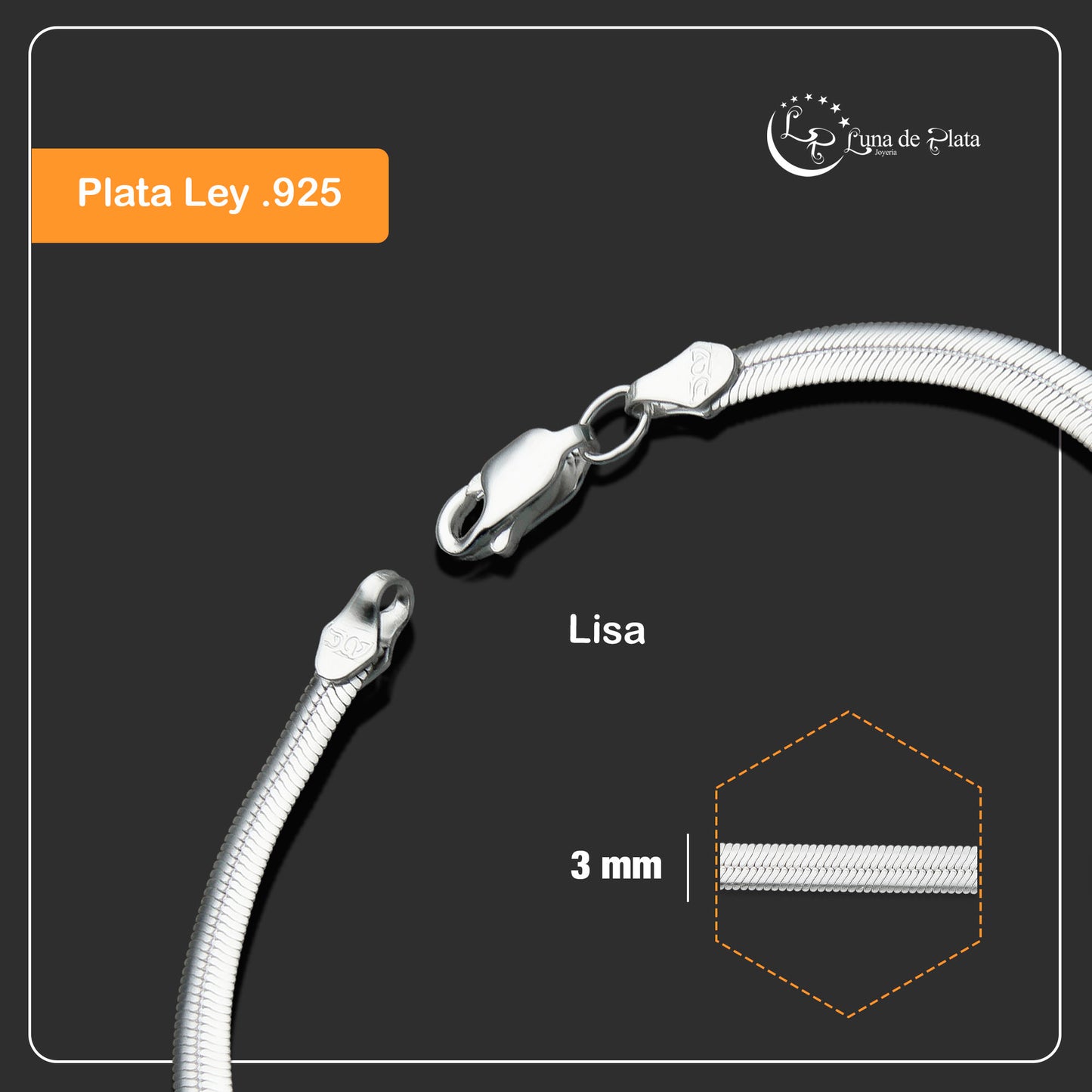 LPPD067 Pulsera Monorriel Ovalada 3 mm x 18 cm Plata Ley .925 1683992166