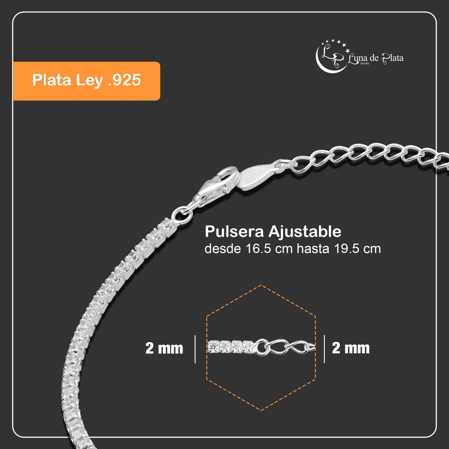 LPPD100 Pulsera Eslabones Zirconias Especial 2 mm Plata Fina .925 2059276785