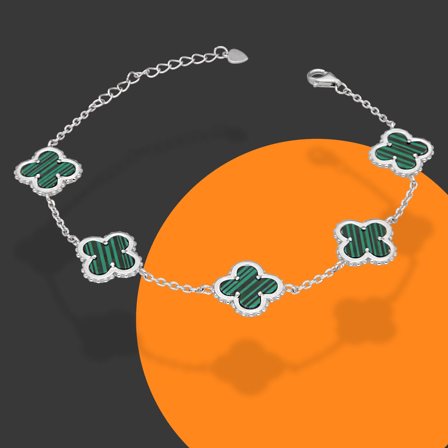 LPPD118 Pulsera Dama Mod 5 Trébol Verdes 1.4 cm Ajustable de 17 a 20 cm en Plata .925