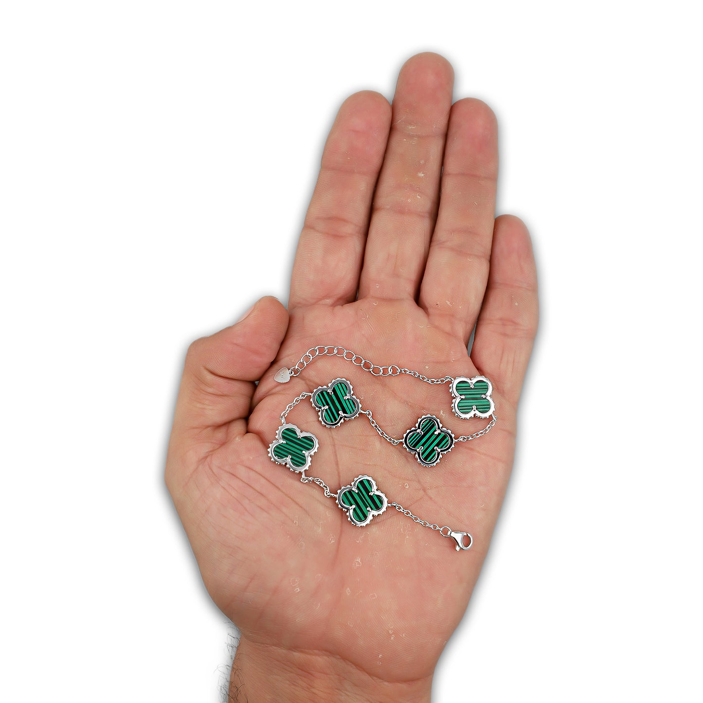 LPPD118 Pulsera Dama Mod 5 Trébol Verdes 1.4 cm Ajustable de 17 a 20 cm en Plata .925