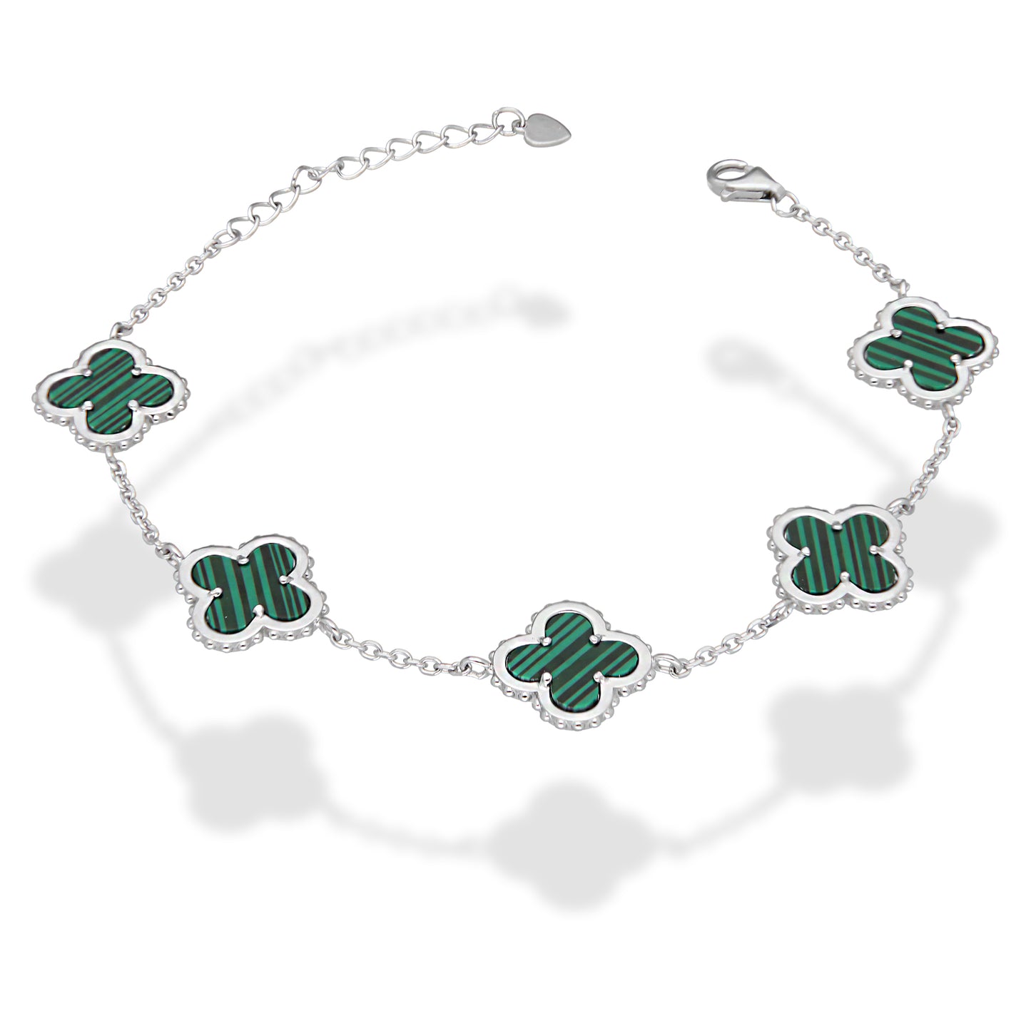 LPPD118 Pulsera Dama Mod 5 Trébol Verdes 1.4 cm Ajustable de 17 a 20 cm en Plata .925