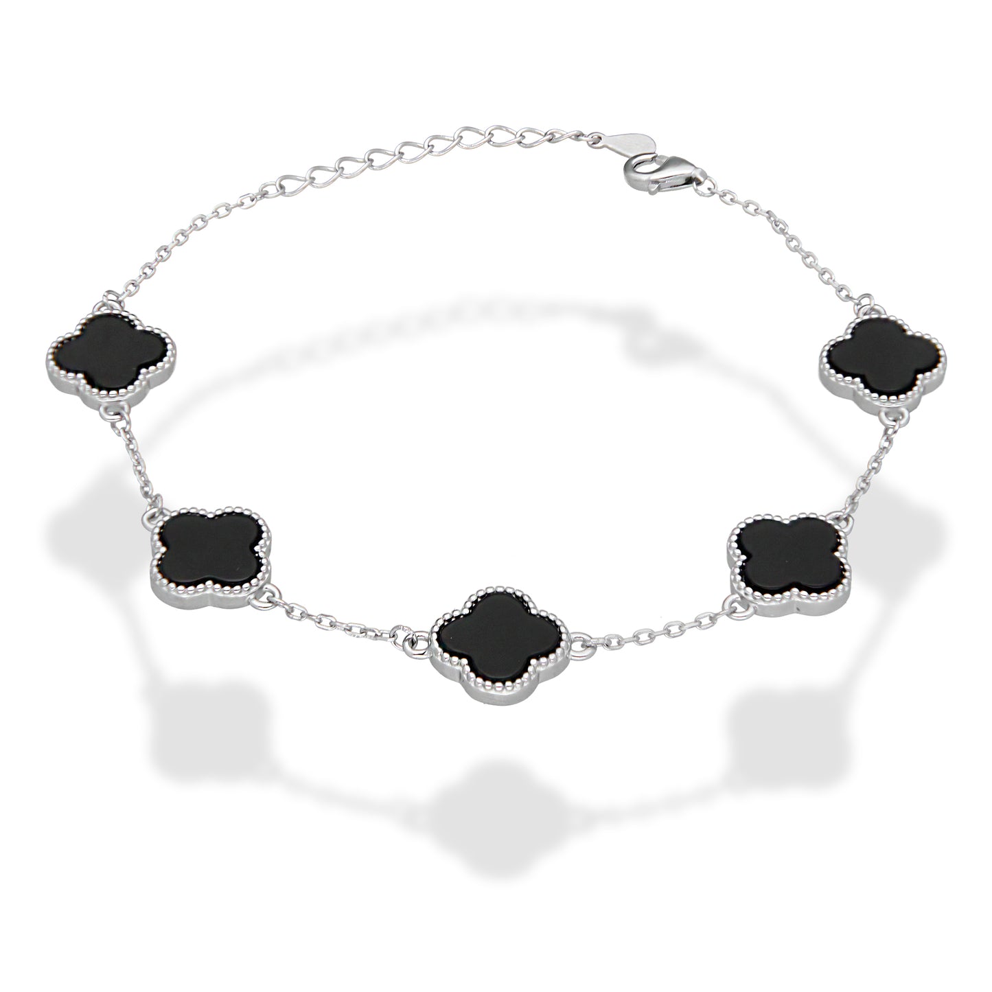LPPD119 Pulsera Dama Mod 5 Trébol Negro 1.2 cm Ajustable de 18 a 21 cm en Plata .925