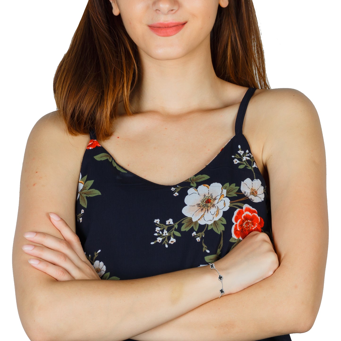 LPPD121 Pulsera Dama Mod 5 Trébol Negro 9 mm Ajustable de 17.5 cm a 21 cm en Plata .925
