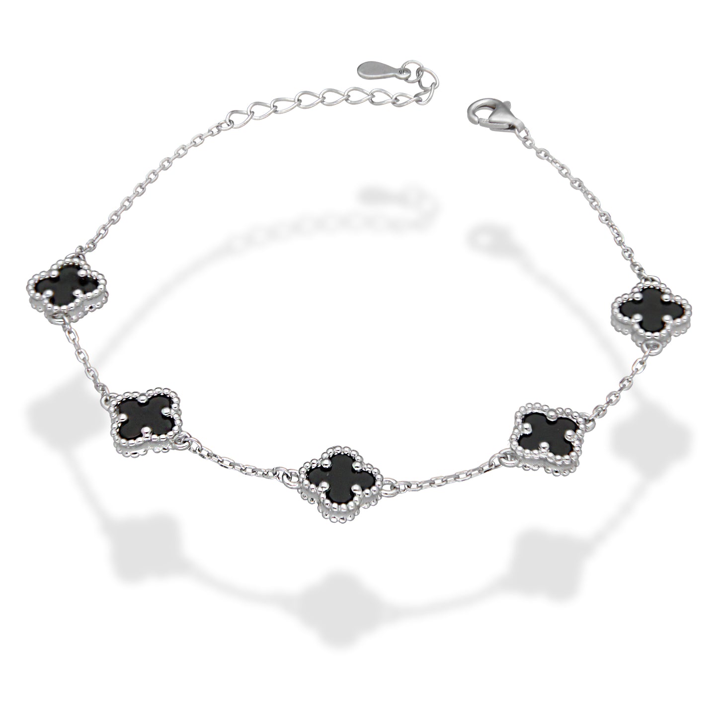 LPPD121 Pulsera Dama Mod 5 Trébol Negro 9 mm Ajustable de 17.5 cm a 21 cm en Plata .925