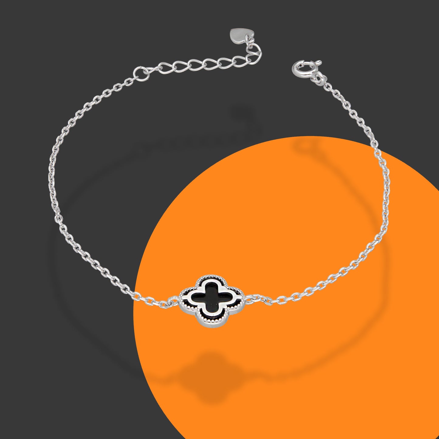 LPPD124 Pulsera Dama Mod 1 Trébol Negro 1.1 cm Ajustable de 16.5 a 19 cm en Plata .925