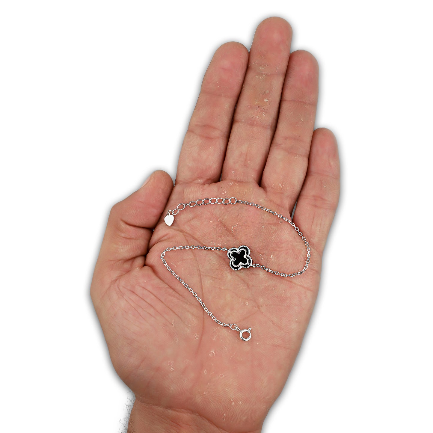 LPPD124 Pulsera Dama Mod 1 Trébol Negro 1.1 cm Ajustable de 16.5 a 19 cm en Plata .925