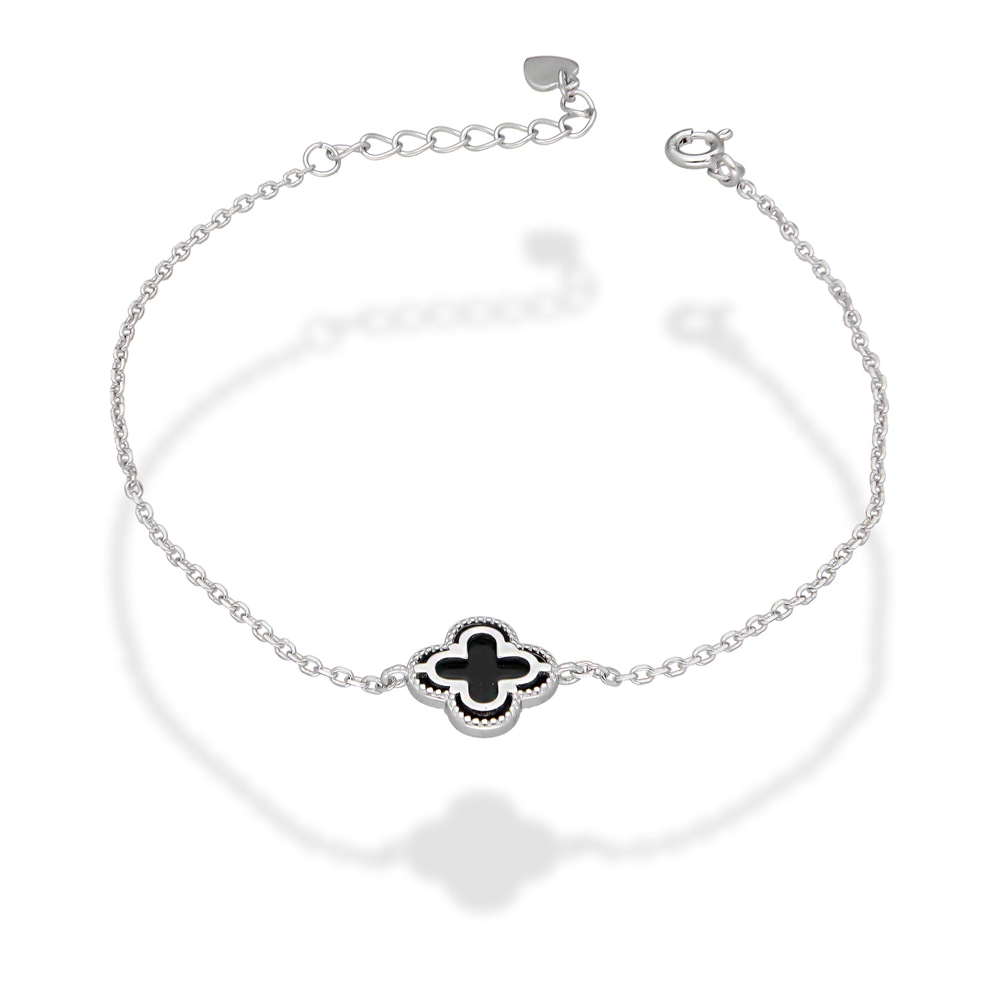 LPPD124 Pulsera Dama Mod 1 Trébol Negro 1.1 cm Ajustable de 16.5 a 19 cm en Plata .925