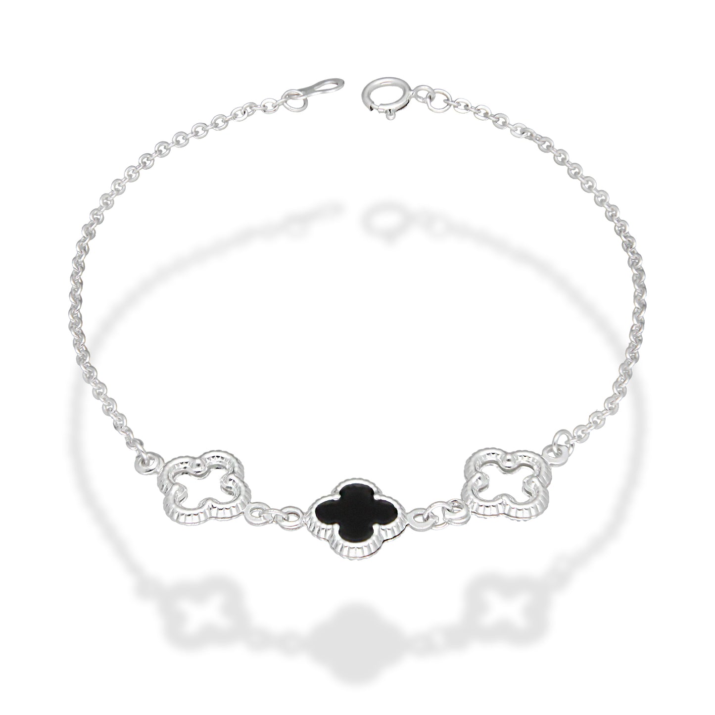 LPPD125 Pulsera Dama Mod 1 Trébol Negro y 2 Calados 1 cm x 19 cm en Plata .925