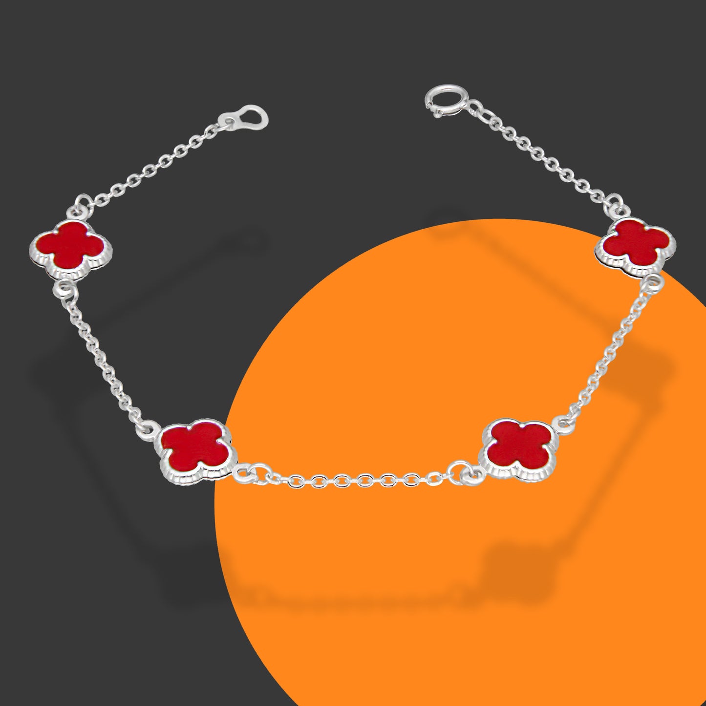 LPPD126 Pulsera Dama Mod 4 Trébol Rojo 1 cm x 18 cm en Plata .925