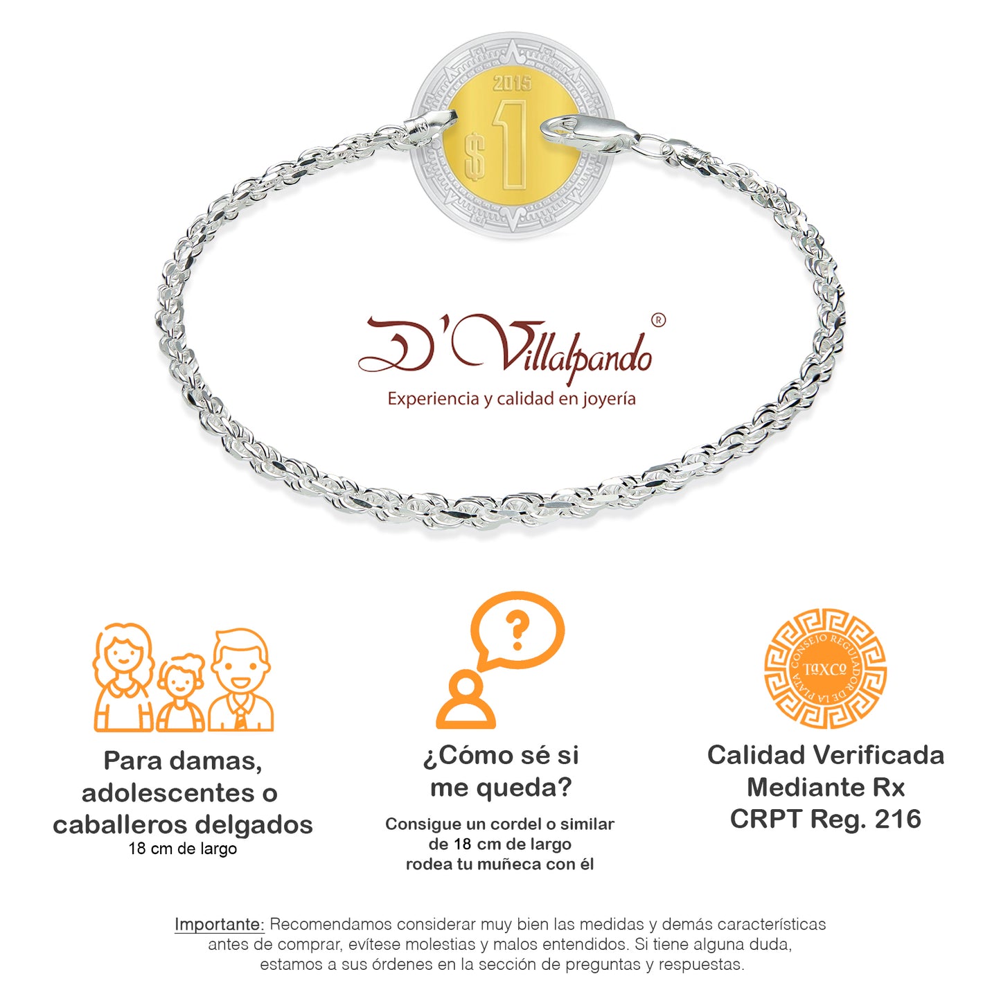 LPPD127 Pulsera Torsal Diam 3 mm x 18 cm en Plata Ley .925 2380009033