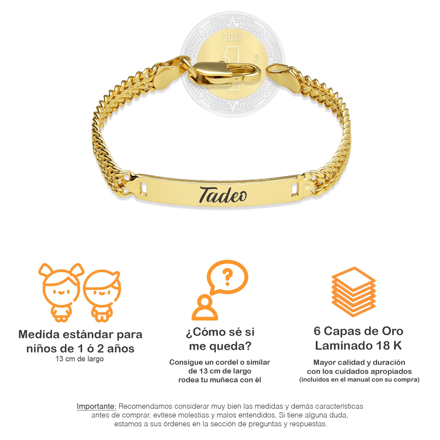 LPPG003 Mini Pulsera Personalizada D Eslabón 13 cm Oro Laminado 18 K 2993647178