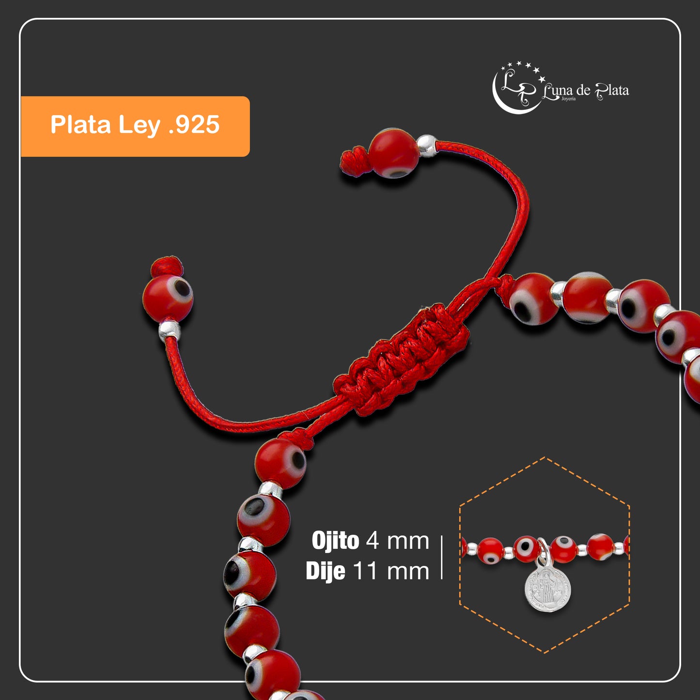 LPPN015 Pulsera Ajustable Baby Ojitos Turcos Rojo Plata .925 3105460920