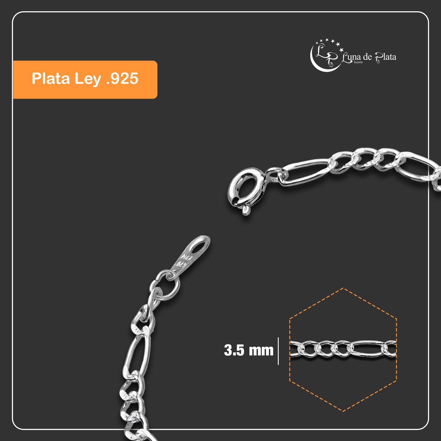 LPPN030-16 Pulsera Mod Figaro 3x1 Diam 16 cm x 3.5 mm en Plata Ley .925 3326604690