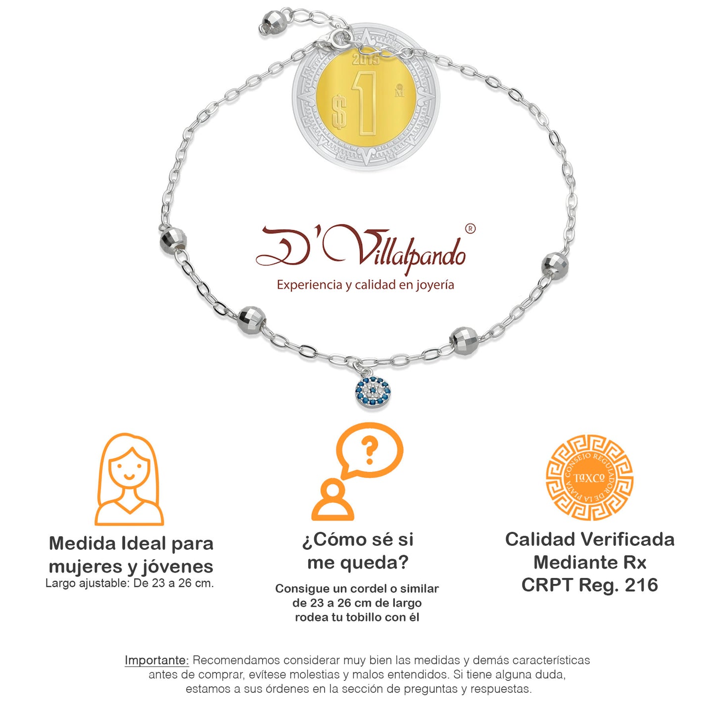 LPTB001 Pulsera Tobillera Mod Bolas Facetadas Circl Plata .925 Taxco 855691188