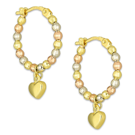 MR10AR032 Arete Arracada Oro Sólido 10K EMF10 Modelo Bolitas con Corazón Colgante Abultado Diámetro 1.2 cm