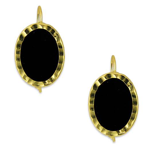 MR10AR031 Arete Arillo Oro Sólido 10K Modelo Óvalo Onix con Bisel 2 cm