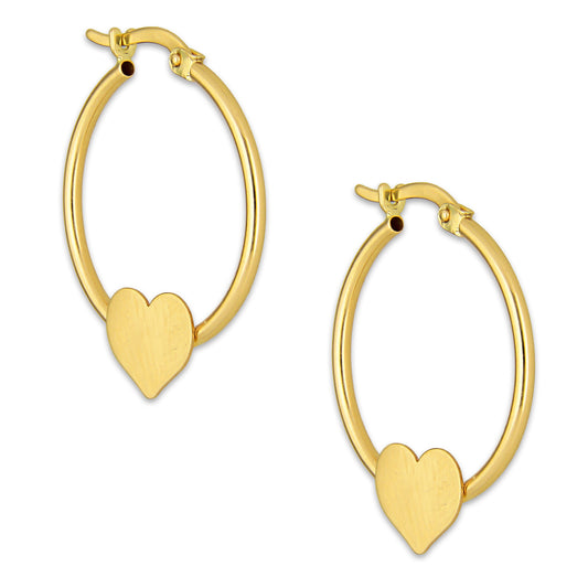 MR10AR037 Arete Arracada Oro Sólido 10K EMF10 Modelo Lisa Corazón Soldado Diámetro 2.3 cm