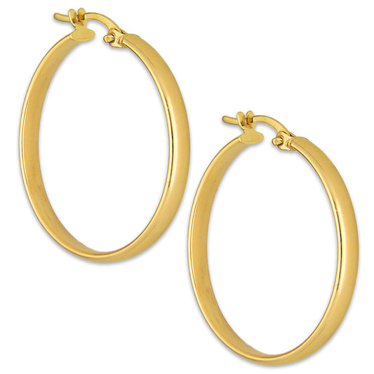 MR10AR040 Arete Arracada Oro Sólido 10K EMF10 Modelo Tubo Óvalado Liso Diámetro 2.7 cm