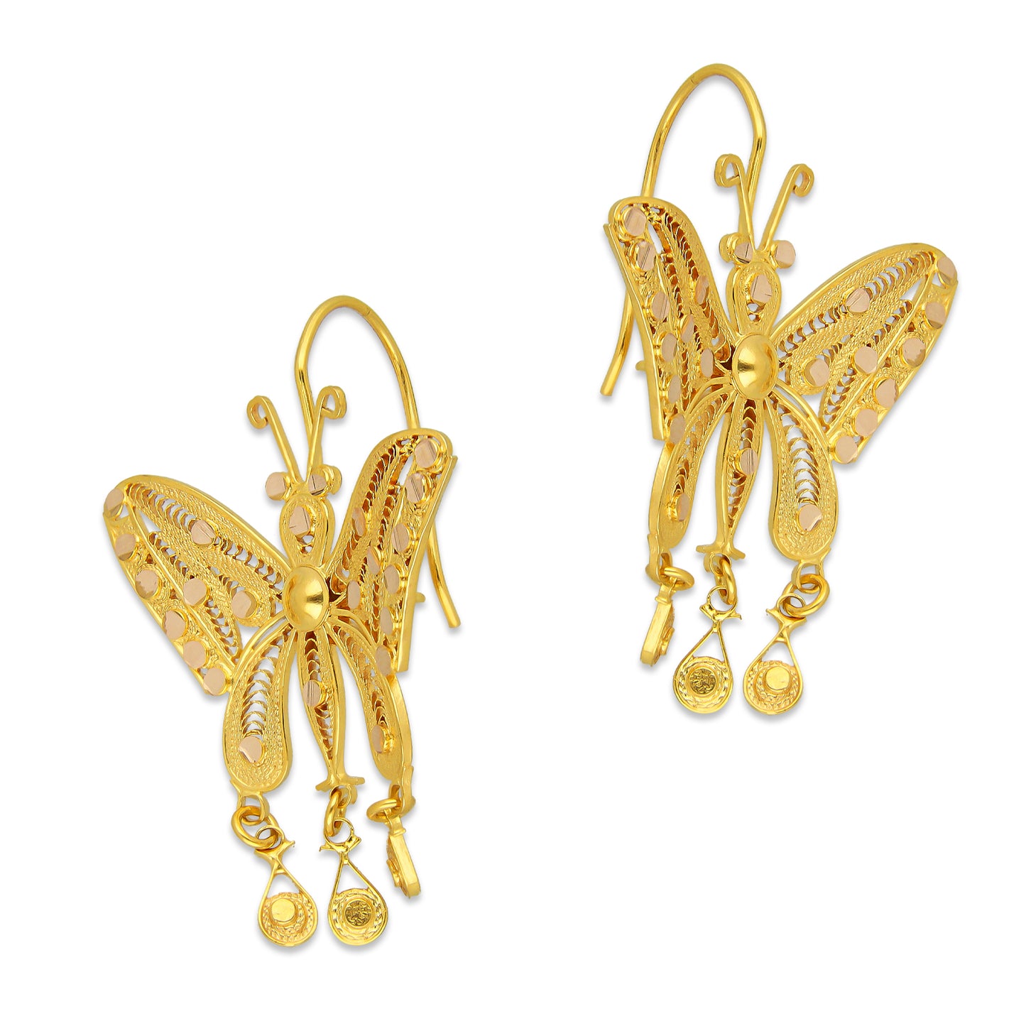 MR10AR049 Arete Arracada Oro Sólido 10K Modelo Mariposas Diámetro 5.1 cm