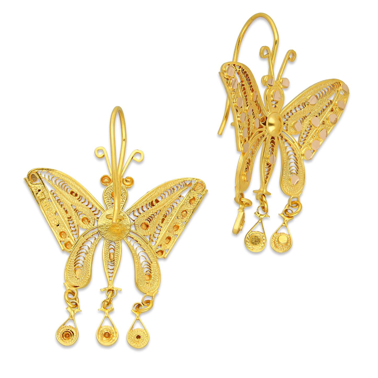 MR10AR049 Arete Arracada Oro Sólido 10K Modelo Mariposas Diámetro 5.1 cm